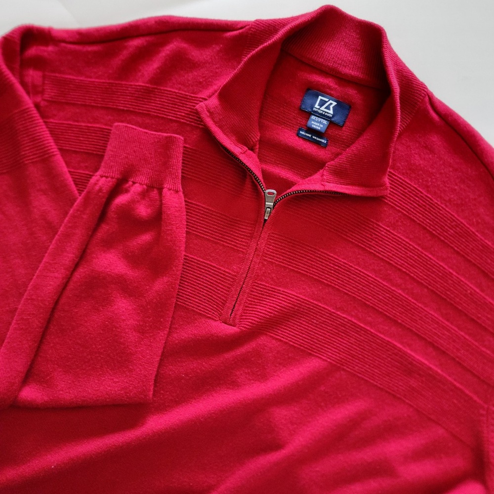 Cutter & Buck red Merino Wool Blend 1/4 zip sweater mens size 3XT